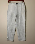 Theory 100% Linen Striped Straight Leg Cropped Pant