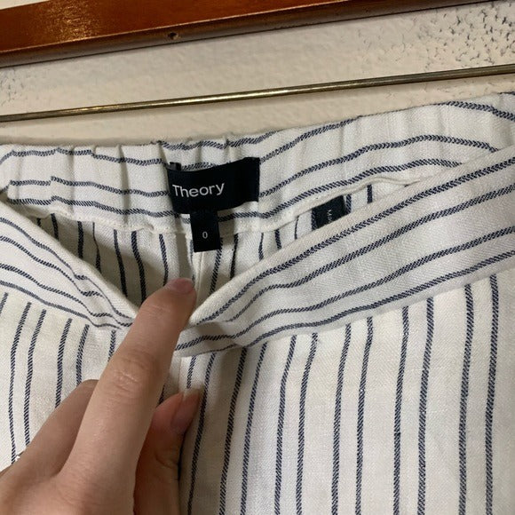 Theory 100% Linen Striped Straight Leg Cropped Pant