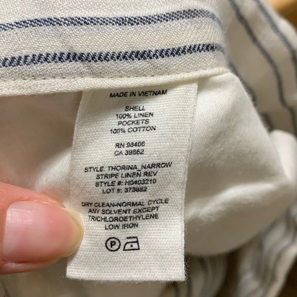Theory 100% Linen Striped Straight Leg Cropped Pant