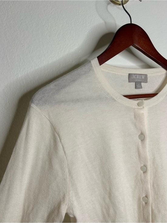 J. Crew 100% Cashmere Cream Lightweight Button Down Cardigan Sweater
