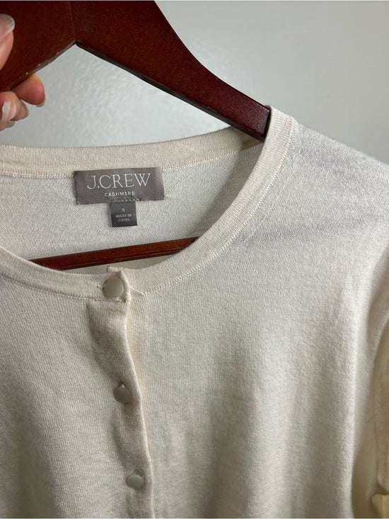 J. Crew 100% Cashmere Cream Lightweight Button Down Cardigan Sweater
