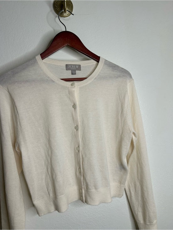 J. Crew 100% Cashmere Cream Lightweight Button Down Cardigan Sweater