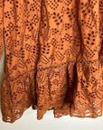 AE77 100% Organic Cotton Rust Color Peasant Style Eyelet Dress