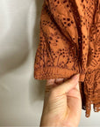 AE77 100% Organic Cotton Rust Color Peasant Style Eyelet Dress