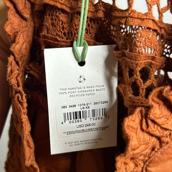 AE77 100% Organic Cotton Rust Color Peasant Style Eyelet Dress