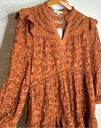 AE77 100% Organic Cotton Rust Color Peasant Style Eyelet Dress