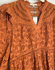 AE77 100% Organic Cotton Rust Color Peasant Style Eyelet Dress