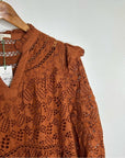 AE77 100% Organic Cotton Rust Color Peasant Style Eyelet Dress