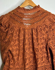AE77 100% Organic Cotton Rust Color Peasant Style Eyelet Dress