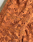 AE77 100% Organic Cotton Rust Color Peasant Style Eyelet Dress