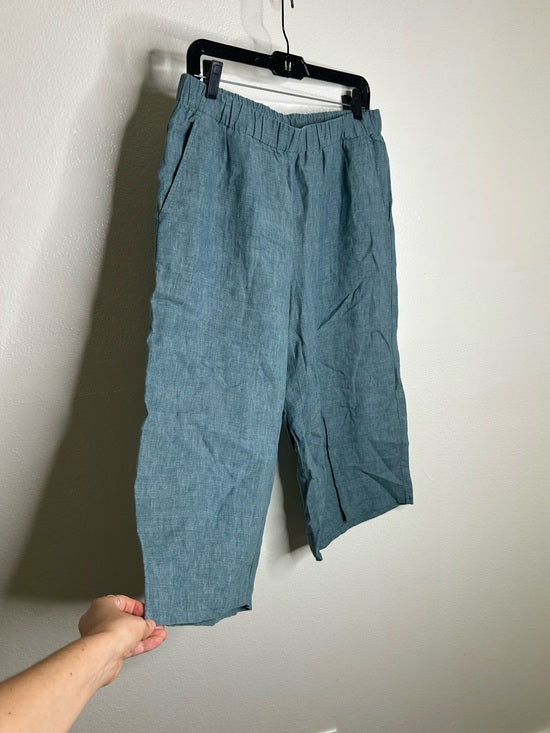 Eileen Fisher Eileen Fisher 100% Organic Linen Blue Straight Leg Cropped Pull on Pant Petite - Linen