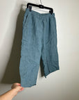 Eileen Fisher 100% Organic Linen Blue Straight Leg Cropped Pull on Pant Petite