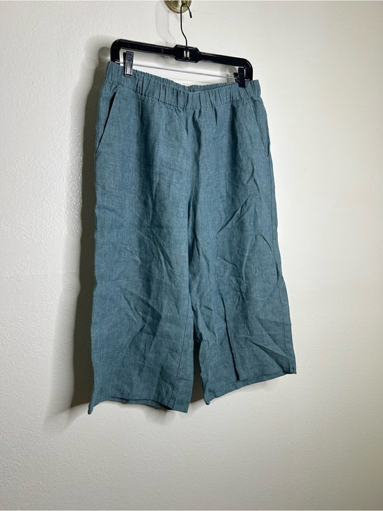Eileen Fisher Eileen Fisher 100% Organic Linen Blue Straight Leg Cropped Pull on Pant Petite - Linen