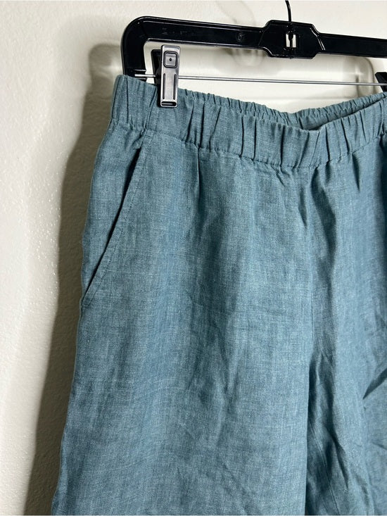 Eileen Fisher 100% Organic Linen Blue Straight Leg Cropped Pull on Pant Petite