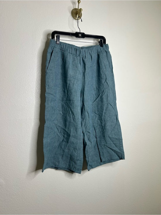 Eileen Fisher Eileen Fisher 100% Organic Linen Blue Straight Leg Cropped Pull on Pant Petite - Linen