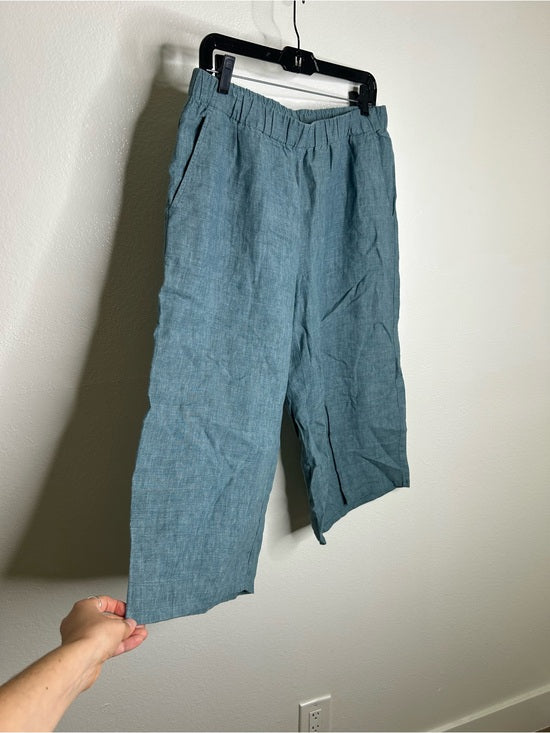 Eileen Fisher Eileen Fisher 100% Organic Linen Blue Straight Leg Cropped Pull on Pant Petite - Linen