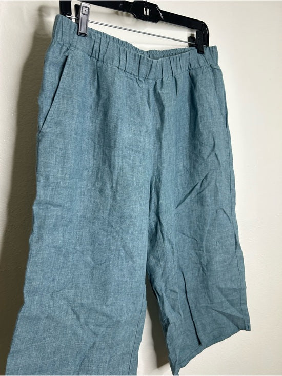 Eileen Fisher Eileen Fisher 100% Organic Linen Blue Straight Leg Cropped Pull on Pant Petite - Linen