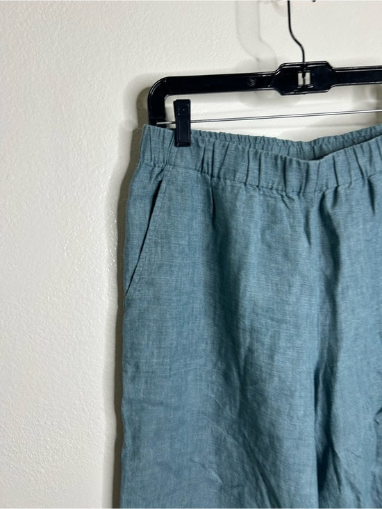 Eileen Fisher 100% Organic Linen Blue Straight Leg Cropped Pull on Pant Petite