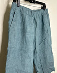 Eileen Fisher 100% Organic Linen Blue Straight Leg Cropped Pull on Pant Petite
