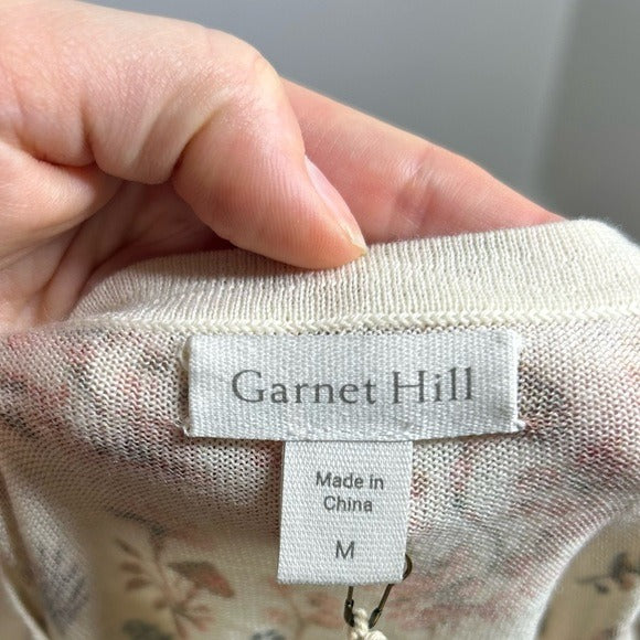 Garnet Hill 100% Merino Wool Mushroom Print Button Down Cardigan Sweater