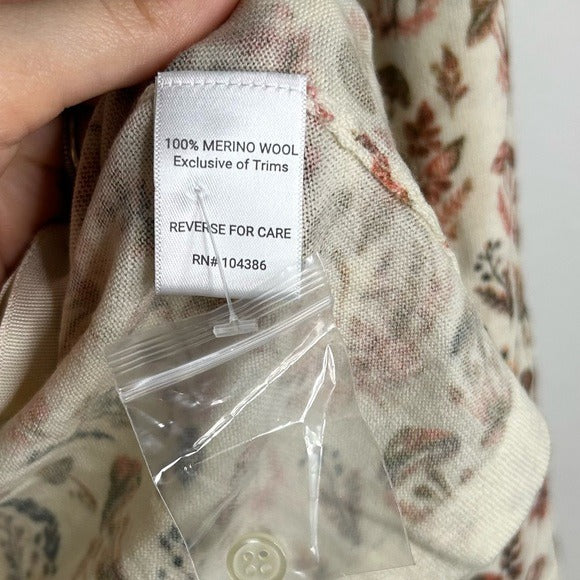 Garnet Hill 100% Merino Wool Mushroom Print Button Down Cardigan Sweater