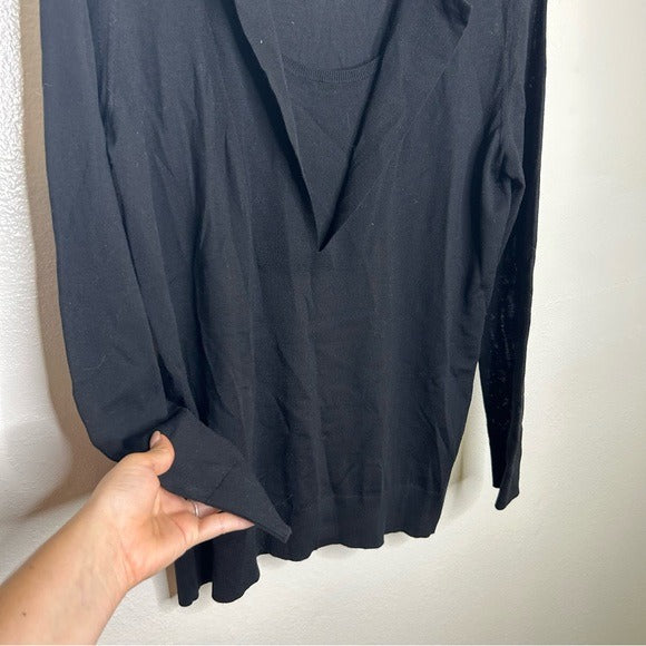 AKRIS Punto 100% Wool Black Two Layer V - Neck Sweater