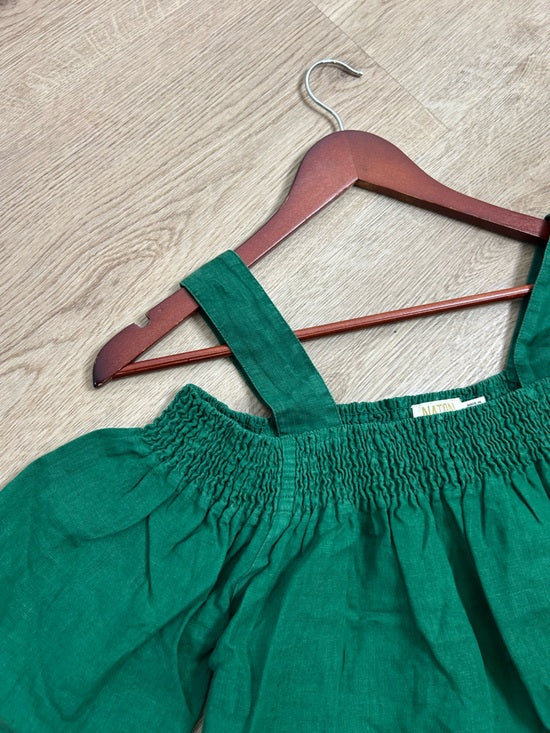 Nation LTD 100% Linen Off The Shoulder Ruched Green Tank Blouse