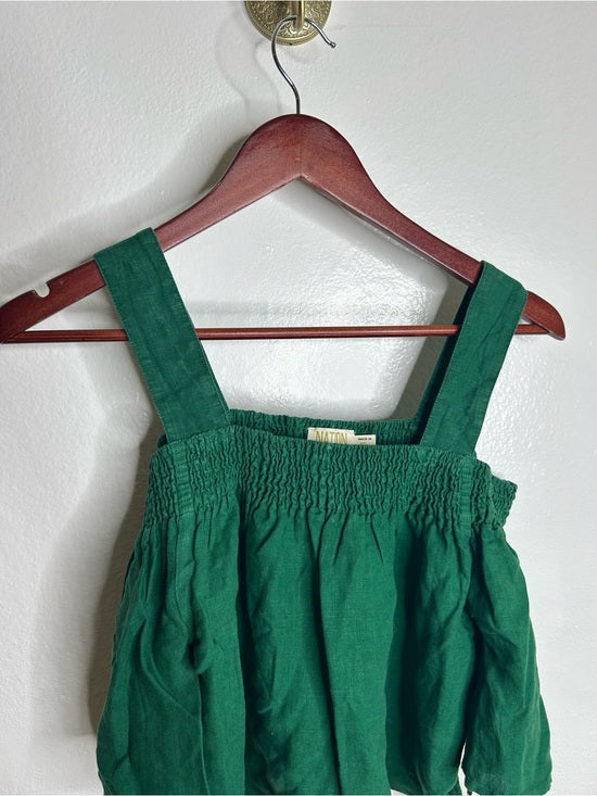 Nation LTD 100% Linen Off The Shoulder Ruched Green Tank Blouse