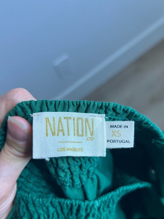 Nation LTD 100% Linen Off The Shoulder Ruched Green Tank Blouse