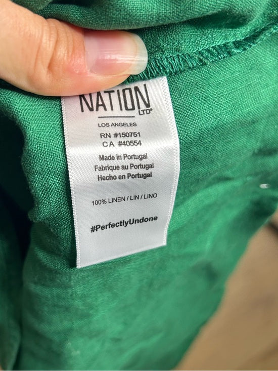Nation LTD 100% Linen Off The Shoulder Ruched Green Tank Blouse