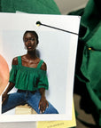 Nation LTD 100% Linen Off The Shoulder Ruched Green Tank Blouse