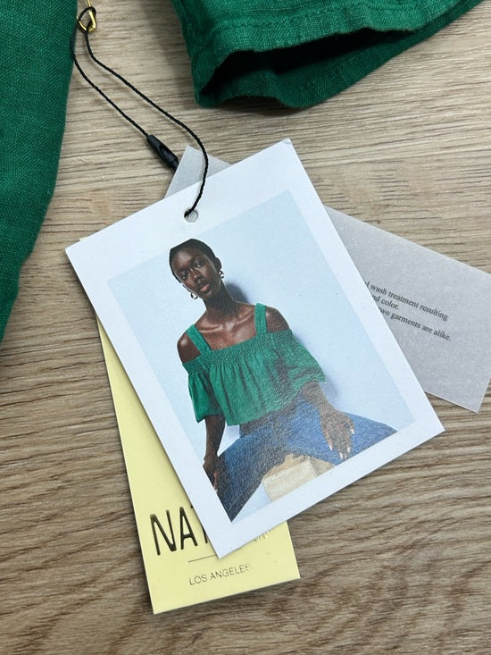 Nation LTD 100% Linen Off The Shoulder Ruched Green Tank Blouse