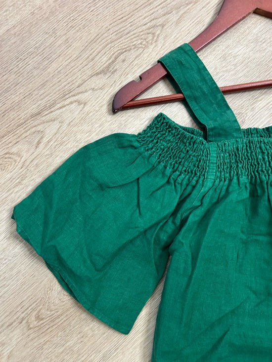 Nation LTD 100% Linen Off The Shoulder Ruched Green Tank Blouse