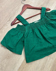 Nation LTD 100% Linen Off The Shoulder Ruched Green Tank Blouse
