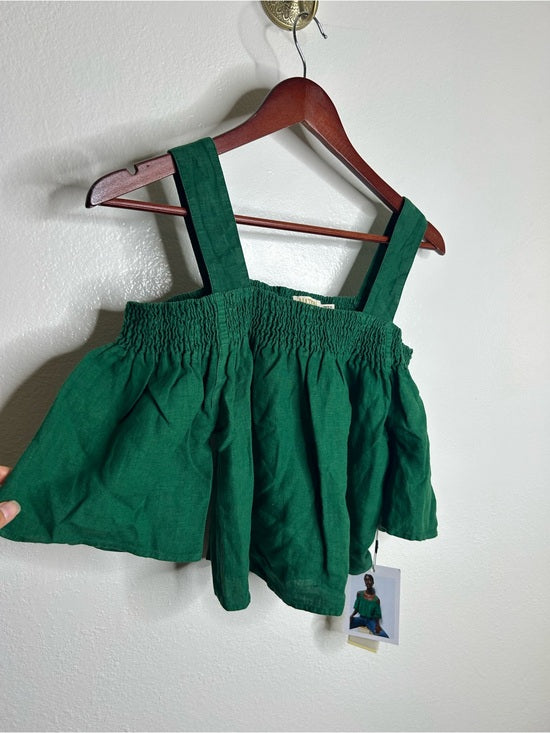Nation LTD 100% Linen Off The Shoulder Ruched Green Tank Blouse