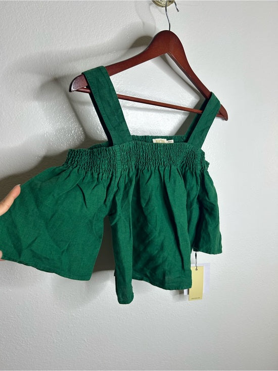Nation LTD 100% Linen Off The Shoulder Ruched Green Tank Blouse