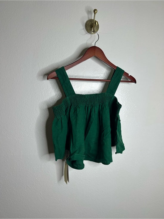 Nation LTD 100% Linen Off The Shoulder Ruched Green Tank Blouse