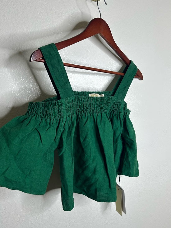 Nation LTD 100% Linen Off The Shoulder Ruched Green Tank Blouse