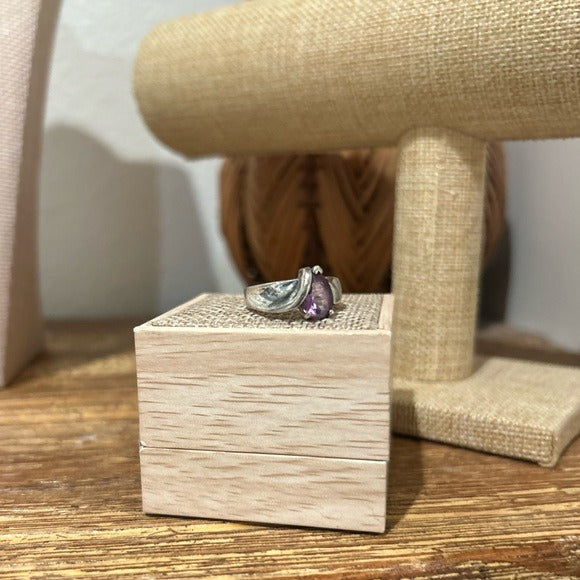925 Sterling Silver Curved Ring Amethyst Stone