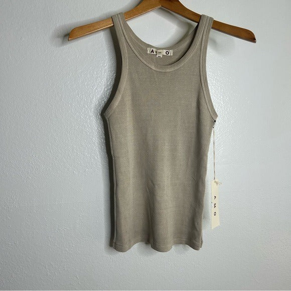 AMO AMO 100% Cotton Ribbed Scoop Neck Tan Tank Top - Cotton