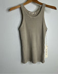 AMO 100% Cotton Ribbed Scoop Neck Tan Tank Top