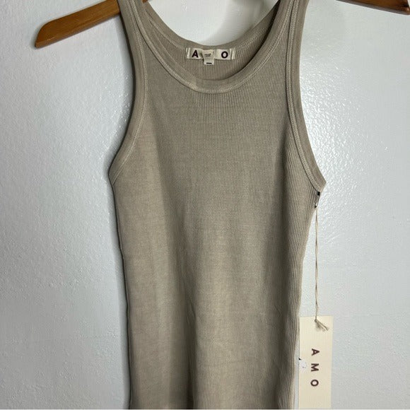 AMO AMO 100% Cotton Ribbed Scoop Neck Tan Tank Top - Cotton