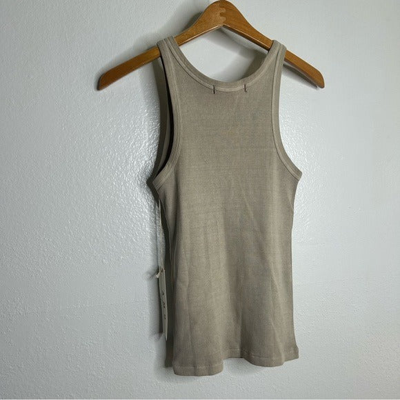 AMO AMO 100% Cotton Ribbed Scoop Neck Tan Tank Top - Cotton