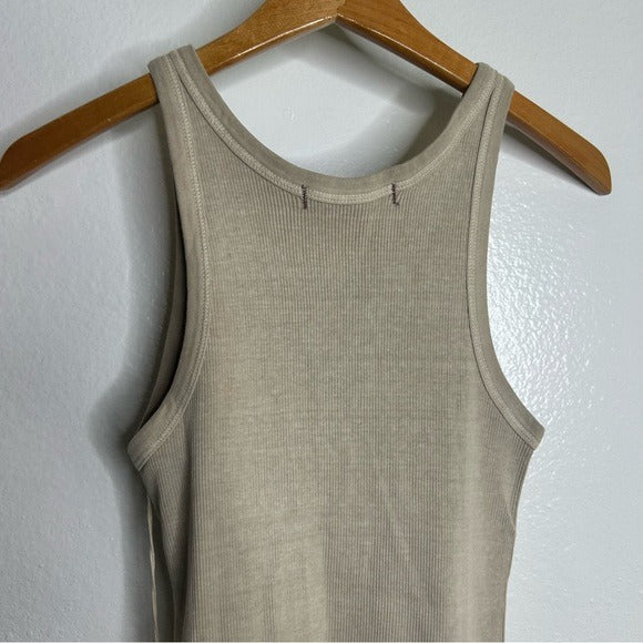 AMO 100% Cotton Ribbed Scoop Neck Tan Tank Top