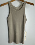 AMO 100% Cotton Ribbed Scoop Neck Tan Tank Top
