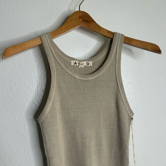 AMO 100% Cotton Ribbed Scoop Neck Tan Tank Top