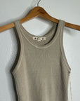 AMO 100% Cotton Ribbed Scoop Neck Tan Tank Top