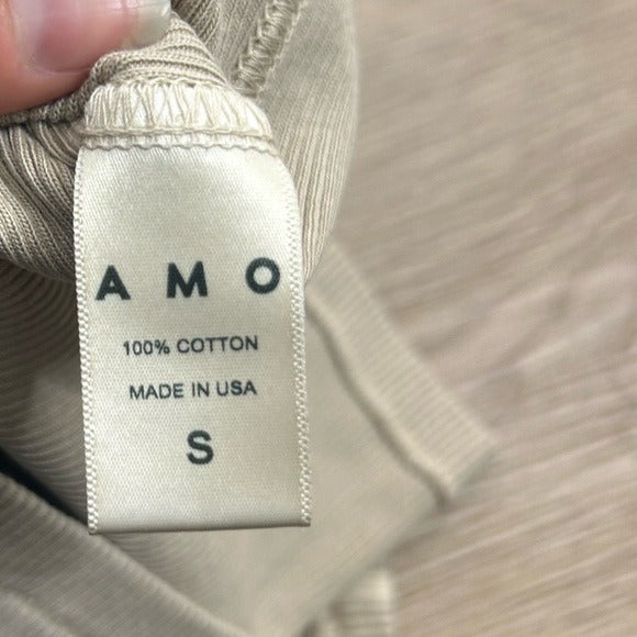 AMO 100% Cotton Ribbed Scoop Neck Tan Tank Top