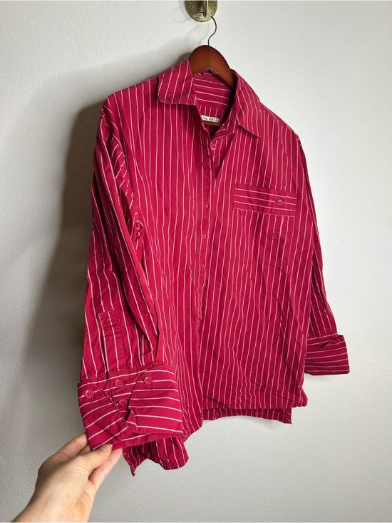 Free People Free People 100% Cotton Hallie French Cuff Stripe Button Down Top in Red - Cotton