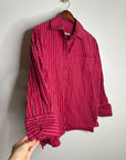 Free People 100% Cotton Hallie French Cuff Stripe Button Down Top in Red